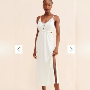 Anthropologie The Runswick Lace Insert Midi Dress White Terry Size Large